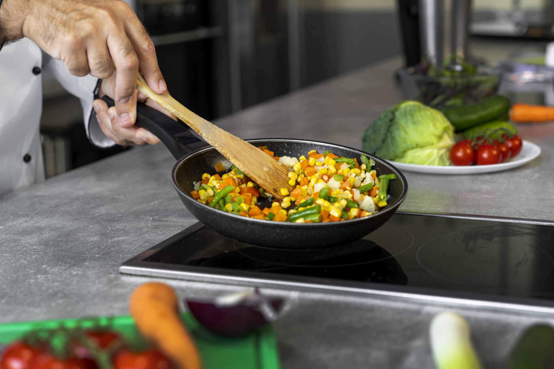A chef preparing food.