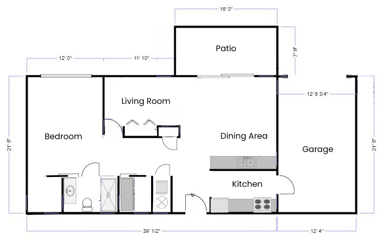 Tilsley Village - assisted living alternative  Floor Plan. Please find dimensions above.